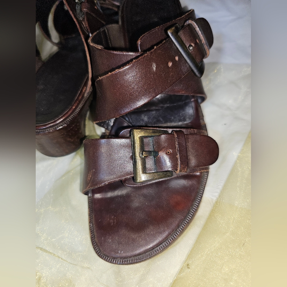 1997  Donald J Pliner Espresso Leather Strappy Block-Heel Sandals – Size 8.5M - Picture 3 of 12